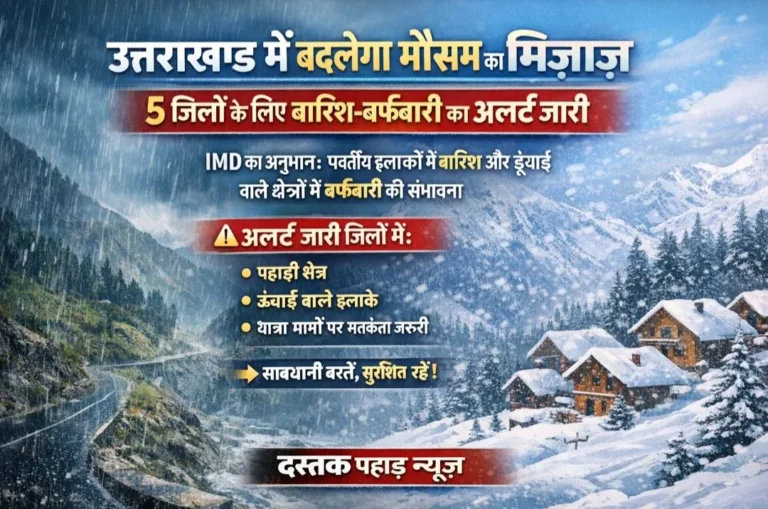 उत्तराखंड में करवट बदलेगा मौसम, IMD ने 5 जिलों के लिए जारी किया बारिश-बर्फबारी का अलर्ट