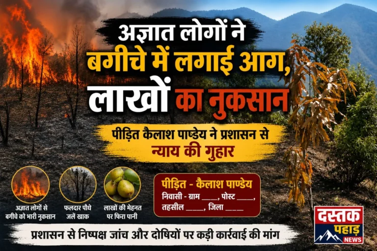 कुरझण गाँव में अज्ञात लोगों ने बगीचे में लगाई आग, लाखों का नुकसान, पीड़ित ने प्रशासन से लगाई न्याय की गुहार