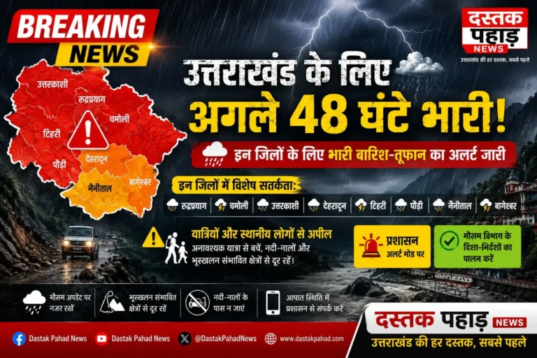उत्तराखंड के लिए अगले 48 घंटे भारी!, रुद्रप्रयाग सहित इन जिलों के लिए भारी बारिश-तूफान का अलर्ट जारी