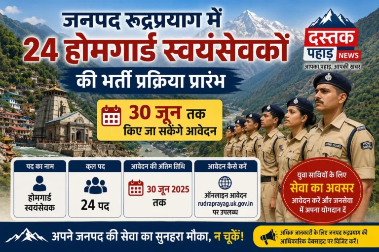 जनपद रुद्रप्रयाग में 24 होमगार्ड स्वयंसेवकों की भर्ती प्रक्रिया प्रारंभ, 30 जून तक किए जा सकेंगे आवेदन
