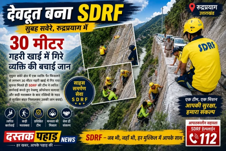 देवदूत बना SDRF: आज सुबह रुद्रप्रयाग में 30 मीटर गहरी खाई में गिरा व्यक्ति, बचाई जान