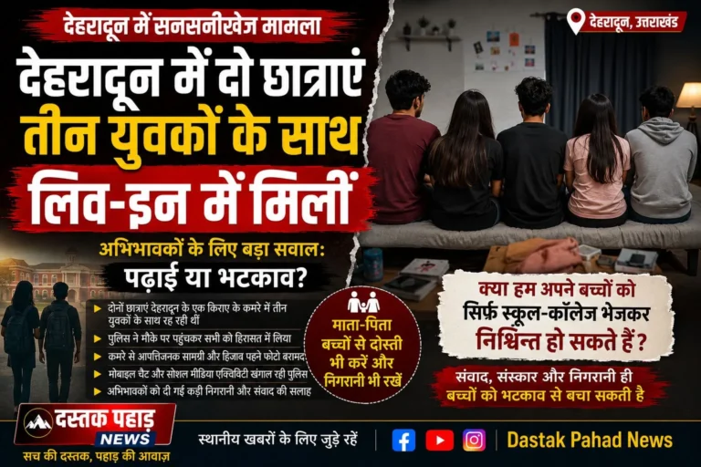 देहरादून में दो छात्राएं तीन युवकों के साथ लिव-इन में मिलीं, अभिभावकों के लिए बड़ा सवाल: पढ़ाई या भटकाव?