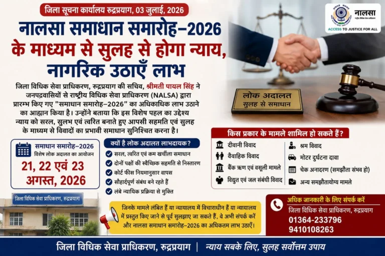 नालसा समाधान समारोह–2026: सुलह से होगा न्याय, नागरिक उठाएं विशेष लोक अदालत का लाभ