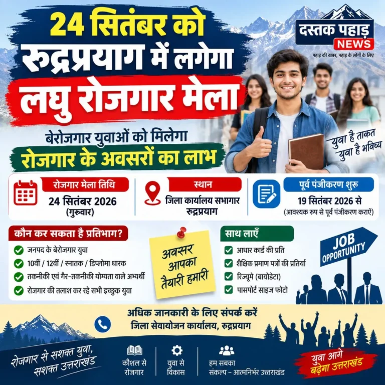 रुद्रप्रयाग में 24 सितंबर को लगेगा लघु रोजगार मेला, बेरोजगार युवाओं को मिलेगा रोजगार के अवसरों का लाभ, शीघ्र कराए पंजीकरण