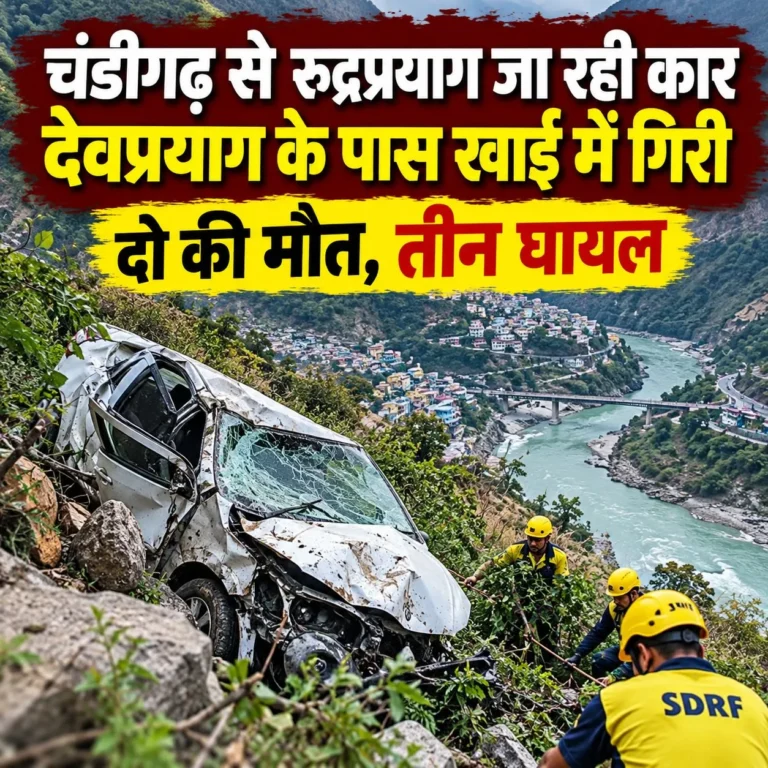 चंडीगढ़ से रुद्रप्रयाग जा रही कार देवप्रयाग के पास खाई में गिरी, दो की मौत, तीन घायल