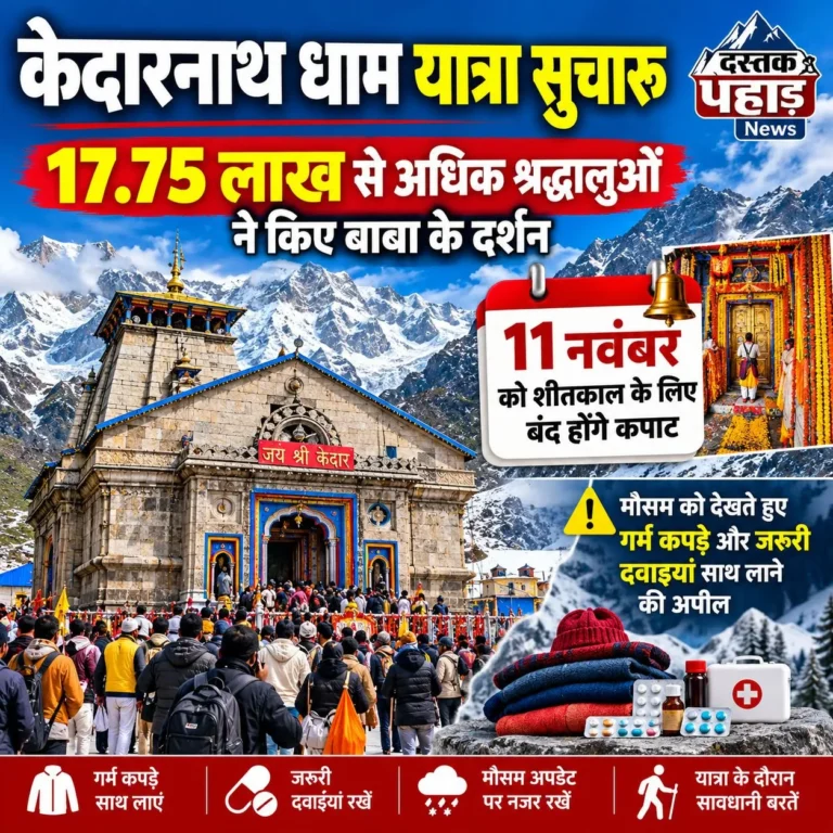 केदारनाथ धाम यात्रा में 17.75 लाख से अधिक श्रद्धालुओं ने किए बाबा के दर्शन, 11 नवंबर को शीतकाल के लिए बंद होंगे कपाट, मौसम को देखते हुए रुद्रप्रयाग डीएम ने की श्रद्धालुओं से अपील