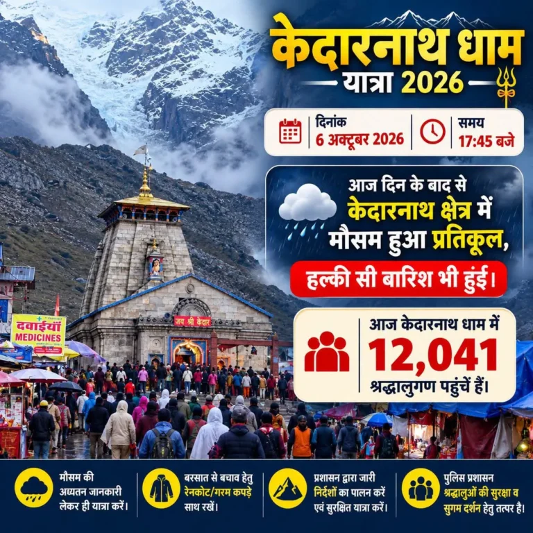 केदारनाथ धाम में बारिश के बीच 12,041 श्रद्धालुओं ने किए बाबा केदार के दर्शन
